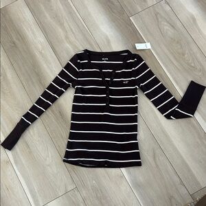 Hollister Black and White Striped Long Sleeve Tee